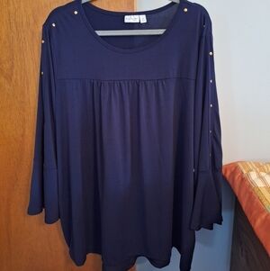 Kim Rogers Curvy Navy Blue Women's Top Golld Botton Ascent Size 2X